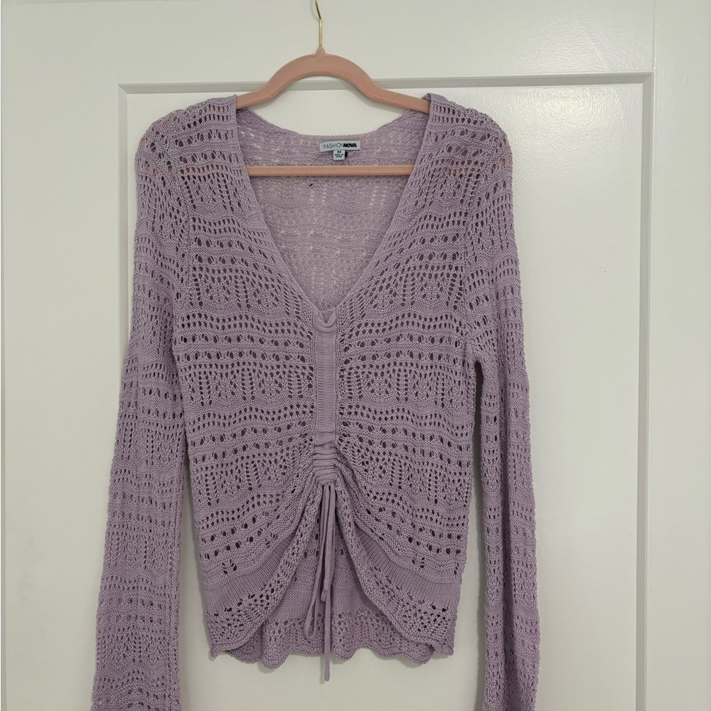 Purple Knit V-Neck Sweater